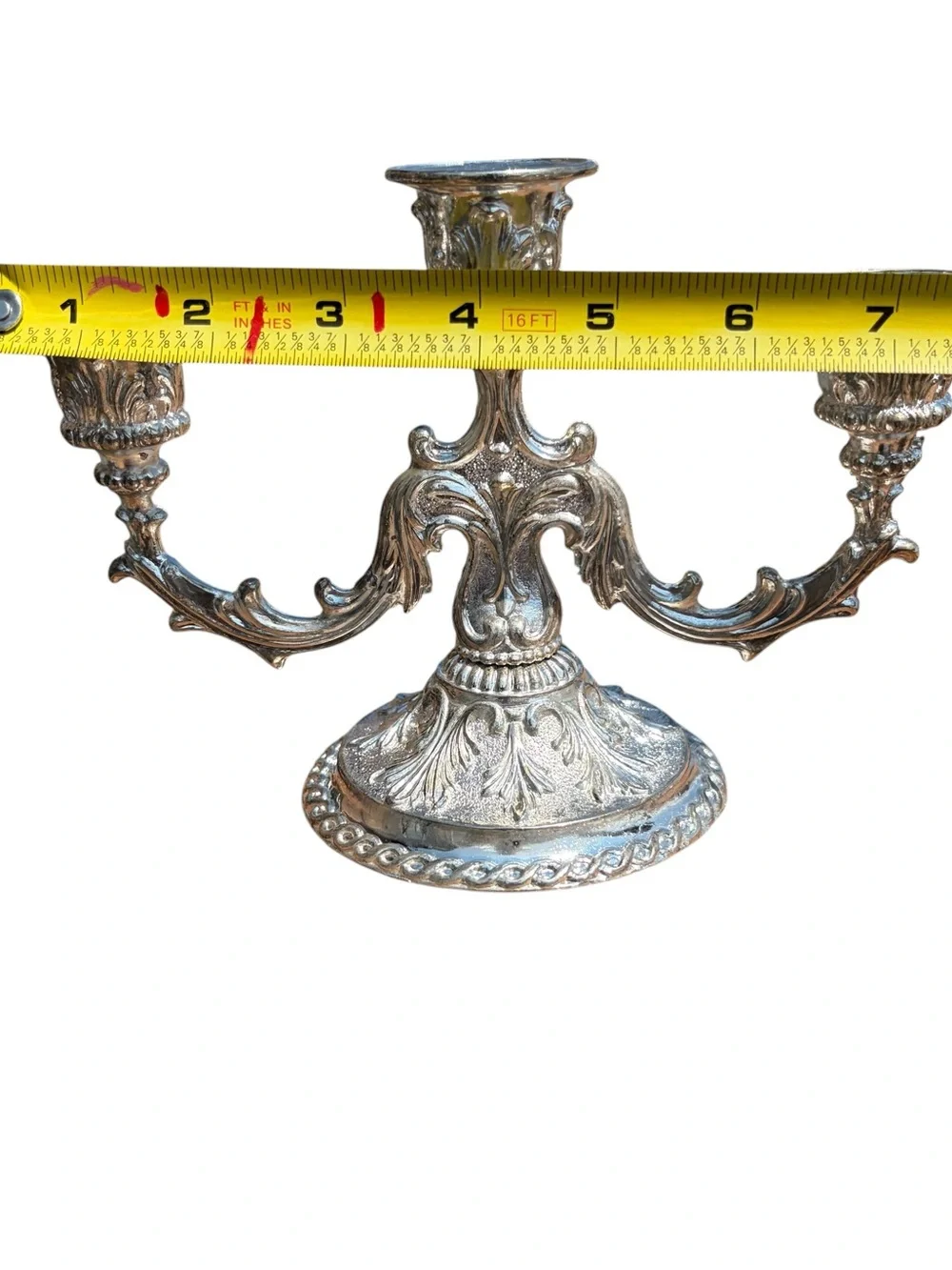 Ornate Silver Three-Arm Candelabra Decorative Centerpiece
